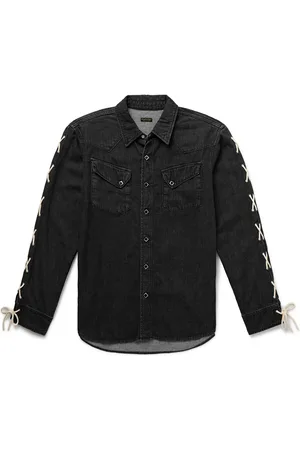KAPITAL Slim-Fit Leather-Trimmed Lace-Up Denim Shirt