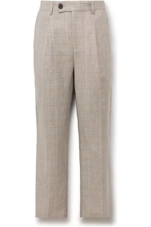 Corridor Straight-Leg Pleated Checked Linen and Wool-Blend Trousers