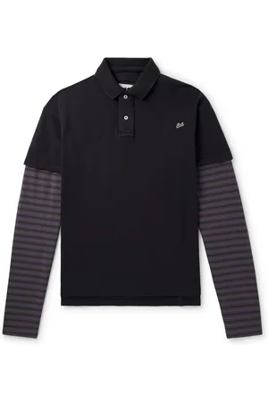 ERL Layered Striped Jersey-Trimmed Cotton-Piqué Polo Shirt