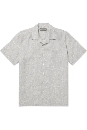 CANALI Camp-Collar Printed Linen and Cotton-Blend Shirt