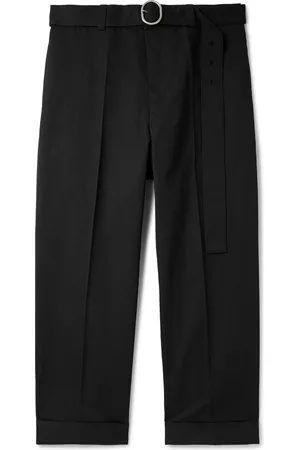 Jil Sander Cropped Straight-Leg Belted Cotton and Silk-Blend Poplin Trousers