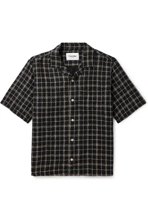 Corridor Camp-Collar Checked Cotton and Linen-Blend Gauze Shirt