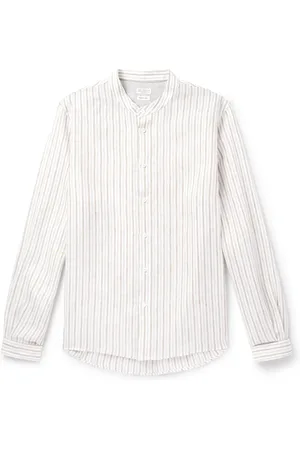 Brunello Cucinelli Grandad-Collar Striped Linen Shirt
