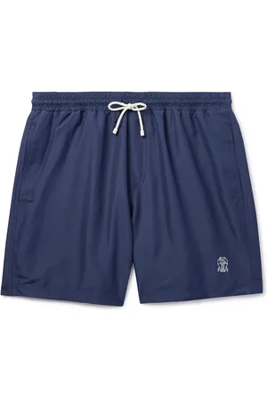 Brunello Cucinelli Straight-Leg Mid-Length Logo-Embroidered Swim Shorts