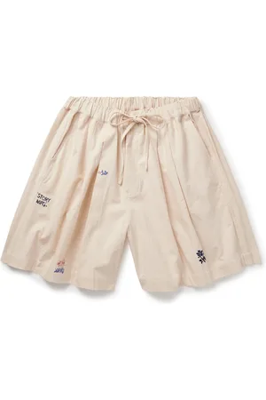 Story Bridge Wide-Leg Embroidered Organic Cotton-Canvas Drawstring Shorts