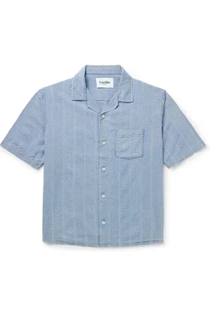 Corridor Convertible-Collar Striped Cotton-Seersucker Shirt