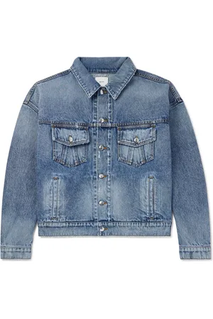 Rhude Dropneck Cropped Distressed Denim Trucker Jacket