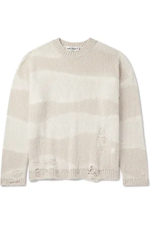 OUR LEGACY Popover Distressed Striped Cotton and Linen-Blend Sweater