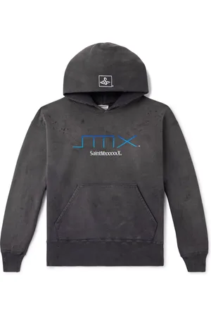 SAINT MXXXXXX SMX6 Distressed Logo-Print Cotton-Jersey Hoodie