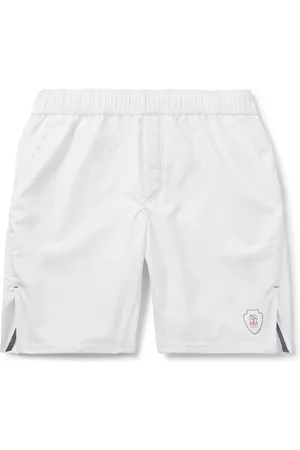 Brunello Cucinelli Straight-Leg Logo-Print Embroidered Shell Tennis Shorts