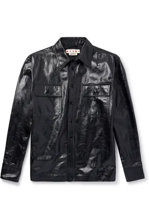 Marni Logo-Embroidered Glossed-Leather Overshirt