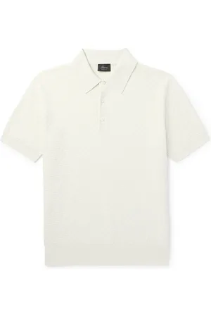 BRIONI Basketweave Cotton, Silk and Cashmere-Blend Polo Shirt