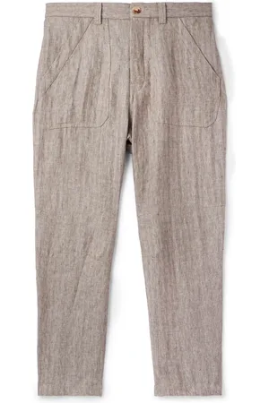 Brunello Cucinelli Straight-Leg Herringbone Linen Trousers