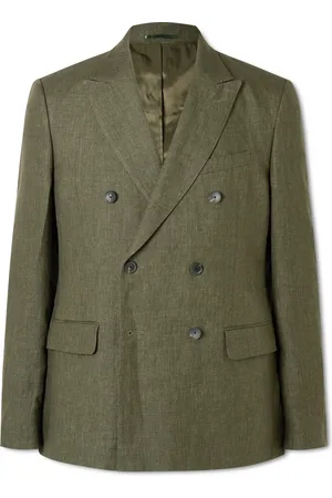 Mr P. Double-Breasted Puppytooth Linen Suit Jacket