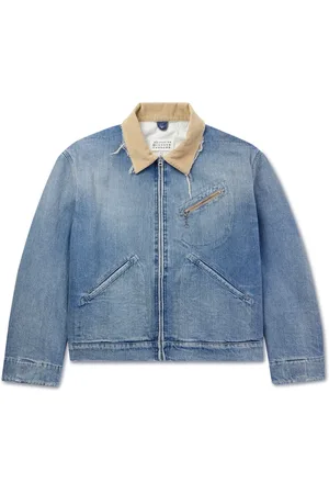 Maison Margiela Distressed Corduroy-Trimmed Denim Jacket