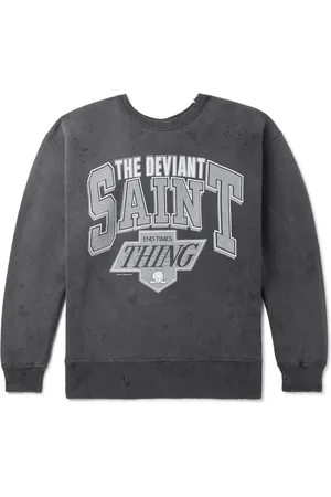 SAINT MXXXXXX The Deviant Distressed Logo-Print Cotton-Jersey Sweatshirt