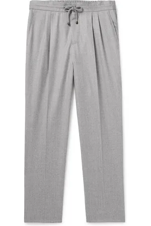 Brunello Cucinelli Tapered Pleated Virgin Wool-Flannel Drawstring Trousers
