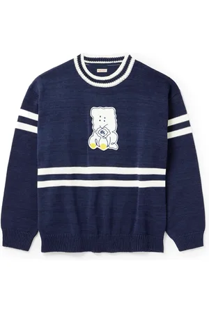 KAPITAL Peckish Rainbowy Ivy Appliquéd Striped Cotton Sweater