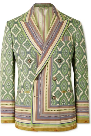 Etro Double-Breasted Striped Paisley-Print Satin-Twill Suit Jacket