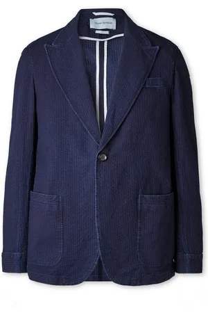 OLIVER SPENCER Laurel Slim-Fit Indigo-Dyed Cotton-Seersucker Suit Jacket