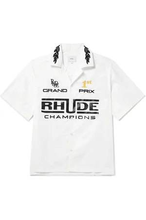 Rhude Camp-Collar Logo-Print Embroidered Poplin Shirt