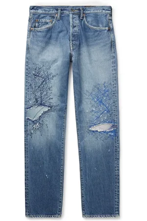 KAPITAL Monkey CISCO Straight-Leg Distressed Embroidered Jeans