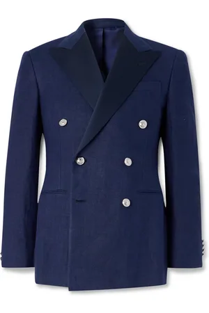 Ralph Lauren Double-Breasted Satin-Trimmed Linen-Canvas Blazer
