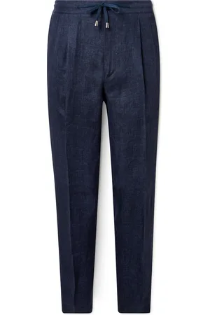 DE PETRILLO Straight-Leg Pleated Linen Drawstring Trousers