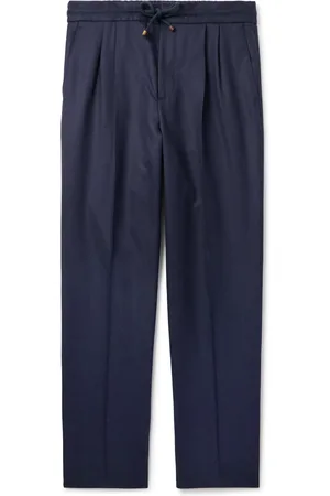 Brunello Cucinelli Tapered Pleated Virgin Wool-Flannel Drawstring Trousers