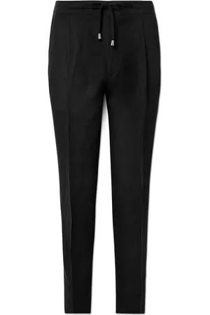 DE PETRILLO Straight-Leg Pleated Linen Drawstring Trousers