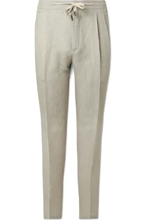 DE PETRILLO Straight-Leg Pleated Linen Drawstring Trousers