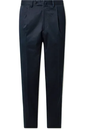 DE PETRILLO Straight-Leg Pleated Stretch Cotton-Twill Trousers