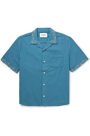 Corridor Convertible-Collar Embroidered Cotton-Hopsack Shirt
