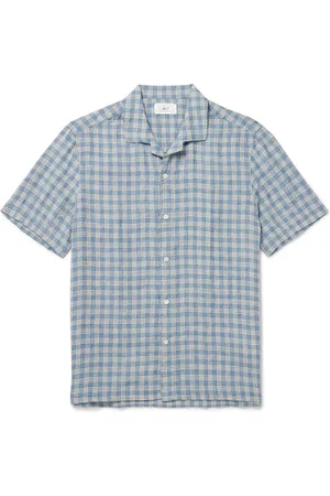 Mr P. Camp-Collar Checked Crinkled-Linen Shirt