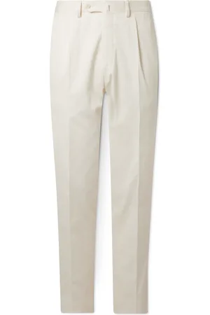 DE PETRILLO Straight-Leg Pleated Stretch Cotton-Twill Trousers