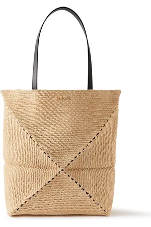 Loewe Paula’s Ibiza Puzzle Fold Large Leather-Trimmed Raffia Tote Bag