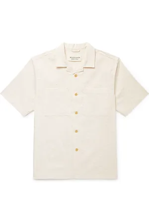 MILES LEON Rosa Camp-Collar Striped Tumbled Cotton and Linen-Blend Shirt