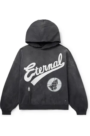 SAINT MXXXXXX Fear of God Distressed Logo-Print Cotton-Jersey Hoodie