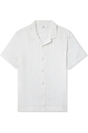 Mr P. Camp-Collar Embroidered Pintucked Linen Shirt