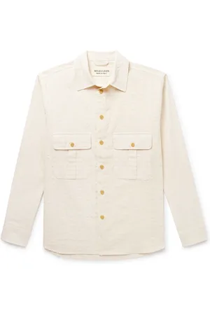MILES LEON Field Striped Tumbled Cotton and Linen-Blend Shirt
