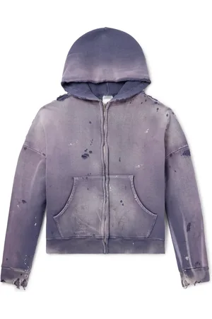 SAINT MXXXXXX Oversized Distressed Cotton-Jersey Zip-Up Hoodie
