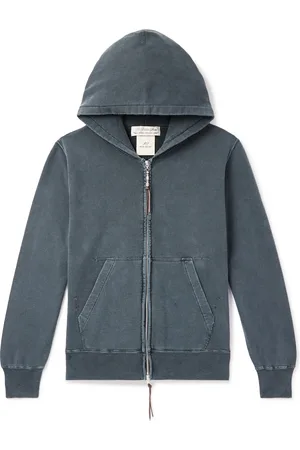 REMI RELIEF Distressed Cotton-Jersey Zip-Up Hoodie
