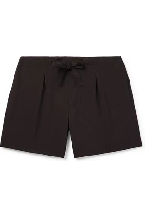 Stoffa Straight-Leg Pleated Wool-Seersucker Shorts