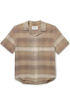 Corridor Asheville Convertible-Collar Checked Linen and Cotton-Blend Shirt
