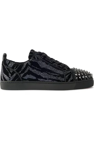 Christian Louboutin Louis Junior Spikes Studded Glittered Velour Sneakers