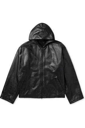 Balenciaga Oversized Logo-Debossed Leather Hooded Jacket