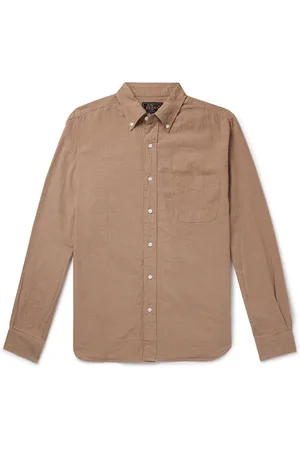 Beams Button-Down Collar Gingham Cotton and Linen-Blend Shirt