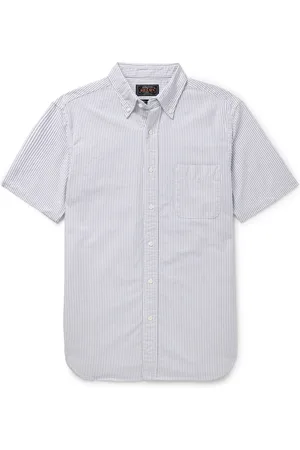 Beams Button-Down Collar Striped Cotton Oxford Shirt