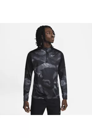 Nike Homem Camisolas sem capuz - Camisola de running com fecho até meio e padrão camuflado Dri-FIT para homem