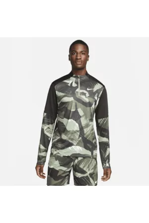 Nike Homem Camisolas sem capuz - Camisola de running com fecho até meio e padrão camuflado Dri-FIT para homem